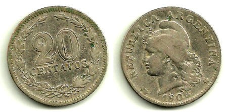 (36) Argentina. 1906. 20 Centavos (BC-)