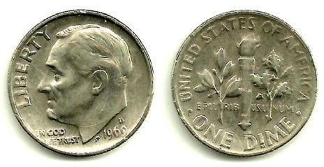(195a) Estados Unidos de América. 1969(D). 1 Dime (MBC)