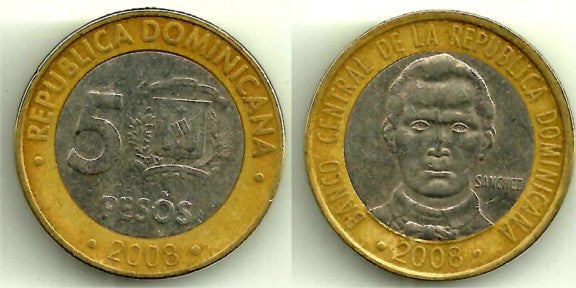 (89) República Dominicana. 2008. 5 Pesos (BC)