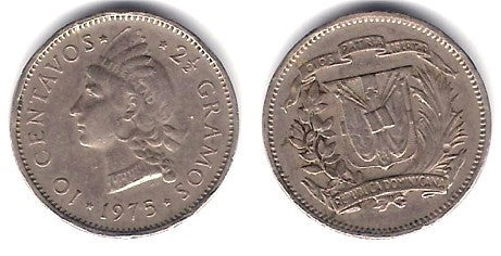 (19a) República Dominicana. 1975. 10 Centavos (BC+)