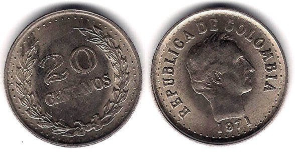 (246.1) Colombia. 1971. 20 Centavos (MBC)