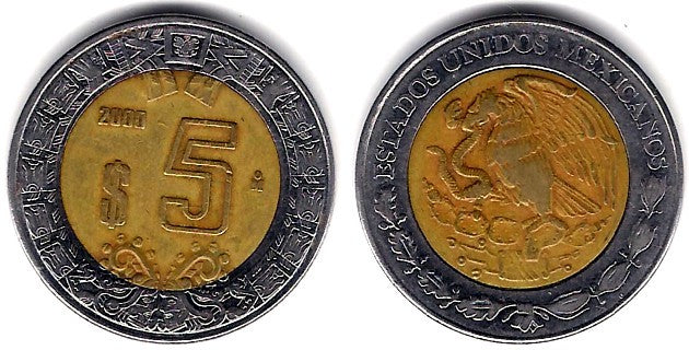(605) Estados Unidos Mexicanos. 2000. 5 Pesos (MBC-)