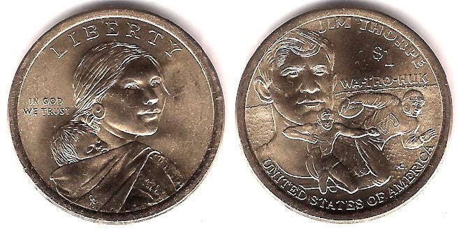 Estados Unidos de América. 2018(P). 1 Dollar (SC) Nativo. Jim Thorpe