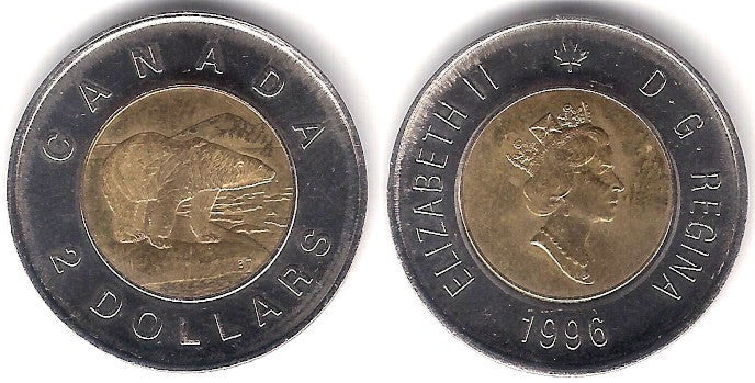 (270) Canadá. 1996. 2 Dollars (EBC)