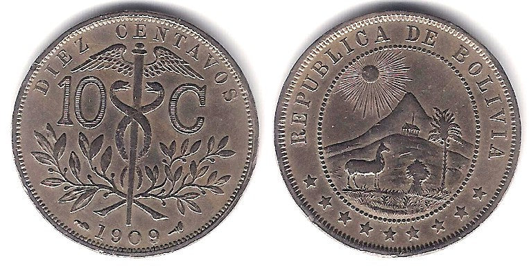 (174.3) Bolivia. 1909. 10 Centavos (MBC+)