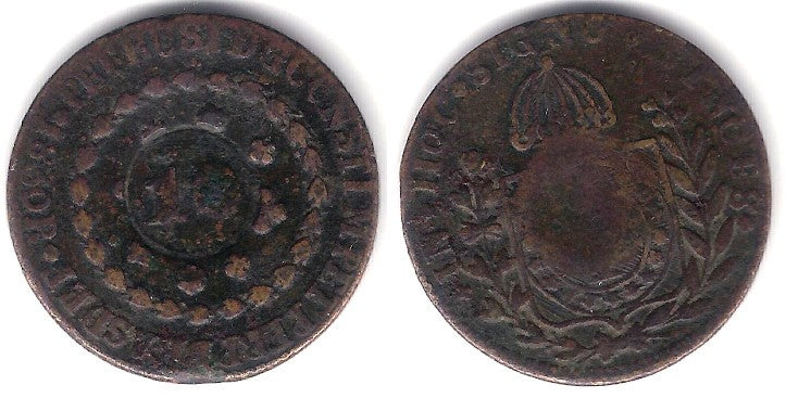 (420.1) Brasil. 1835. 10 Reis (MBC-) Contramarca