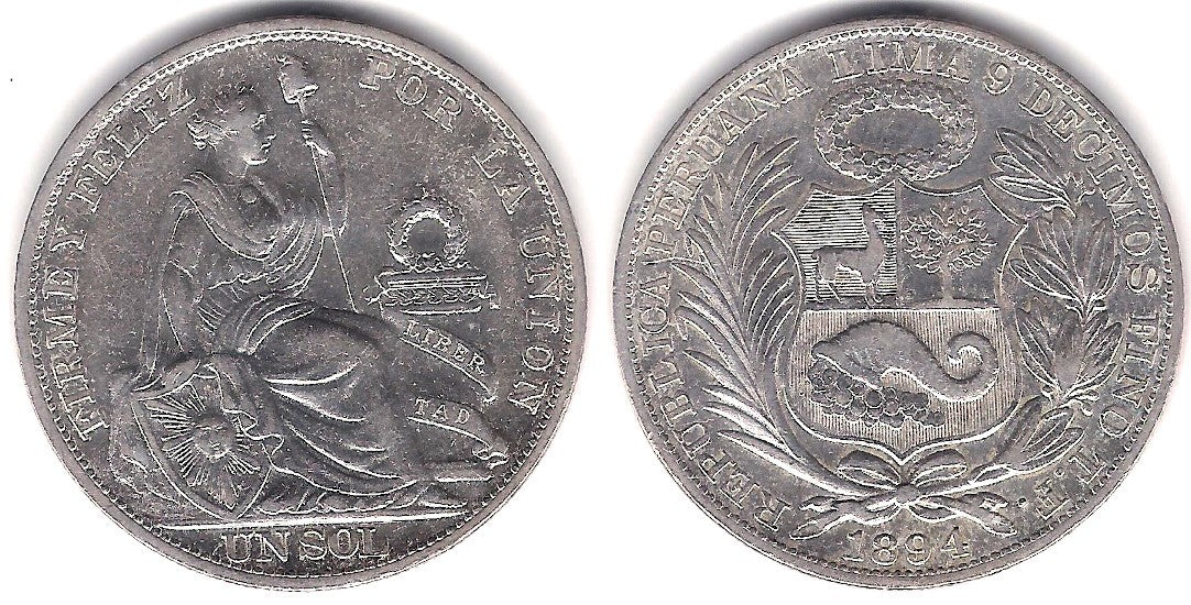 (196.26) Perú. 1894. 1 Sol (EBC-) (Plata)