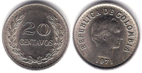 (246.1) Colombia. 1971. 20 Centavos (EBC)