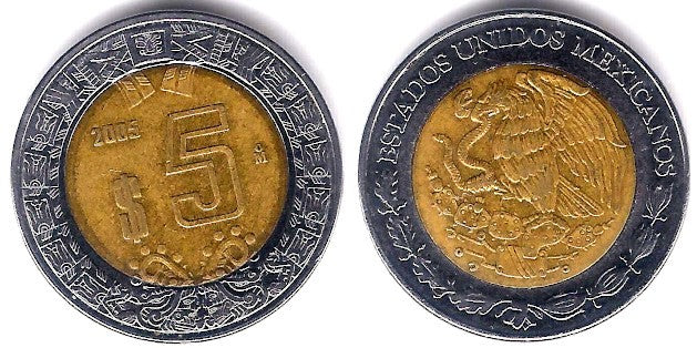 (605) Estados Unidos Mexicanos. 2005. 5 Pesos (MBC-)