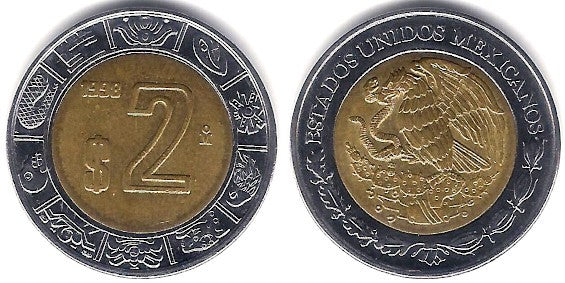 (604) Estados Unidos Mexicanos. 1998. 2 Pesos (EBC)
