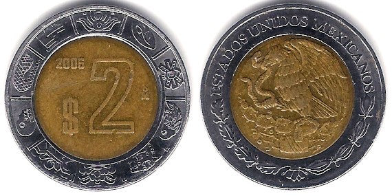 (604) Estados Unidos Mexicanos. 2006. 2 Pesos (MBC-)