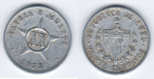 (35.1) Cuba. 1972. 20 Centavos (BC)