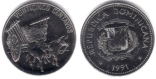 (71.1) República Dominicana. 1991. 25 Centavos (SC)