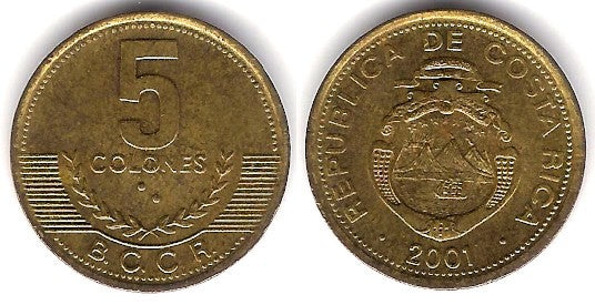 (227.a2) Costa Rica. 2001. 5 Colones (EBC+)