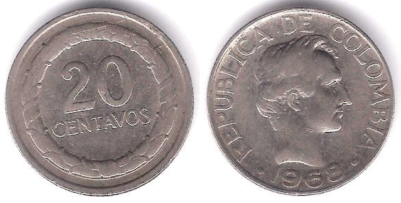 (227) Colombia. 1968. 20 Centavos (MBC)
