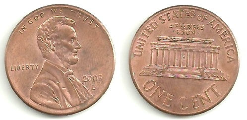 (201) Estados Unidos de América. 2005(D). 1 Cent (BC)