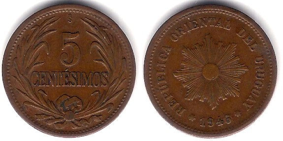 (21a) Uruguay. 1946. 5 Centesimos (MBC)