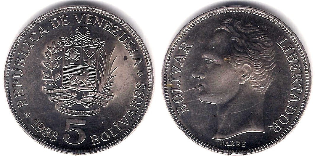 (Y53.2) Venezuela. 1988. 5 Bolivares (EBC)