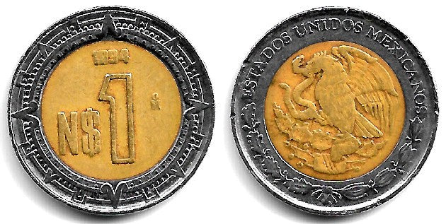 (550) Estados Unidos Mexicanos. 1994. 1 Peso (MBC-)