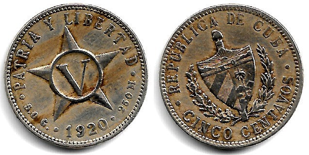(11.1) Cuba. 1920. 5 Centavos (MBC)