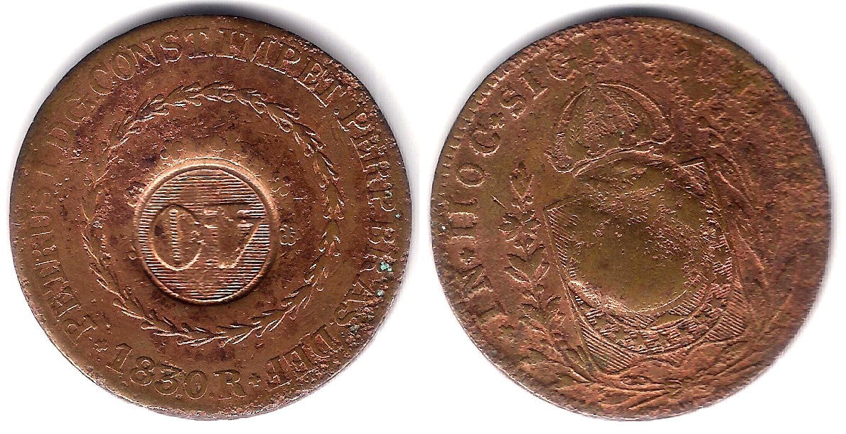 (444.1) Brasil. 1835(1830R). 40 Reis sobre 80 Reis (BC+)