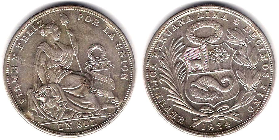 (218.1) Perú. 1924. 1 Sol (MBC+) (Plata)