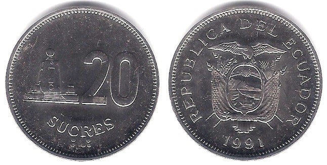(94.2) Ecuador. 1991. 20 Sucres (SC-)
