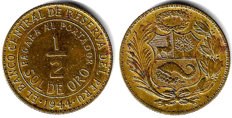 (220.5) Perú. 1944. ½ Sol de Oro (MBC-)