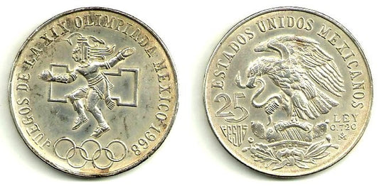 (479.1) Estados Unidos Mexicanos. 1968. 25 Pesos (EBC) (Plata)