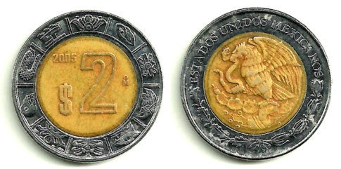 (604) Estados Unidos Mexicanos. 2005. 2 Pesos (MBC-)