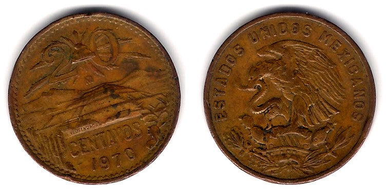 (440) Estados Unidos Mexicanos. 1970. 20 Centavos (BC+)