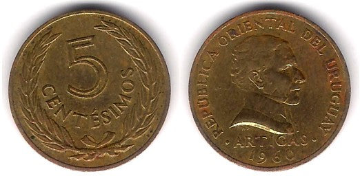 (38) Uruguay. 1960. 5 Centésimos (BC+)