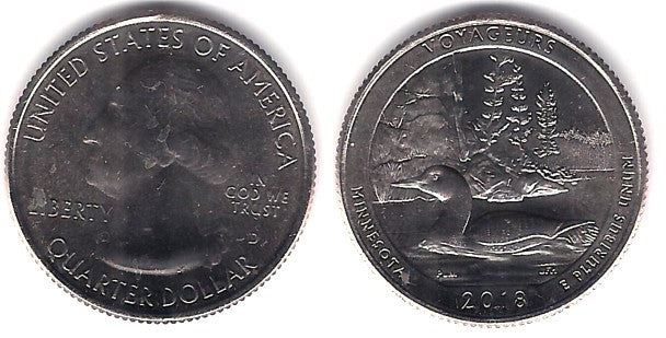 Estados Unidos de América. 2018(D). Quarter Dollar (SC) Voyageurs