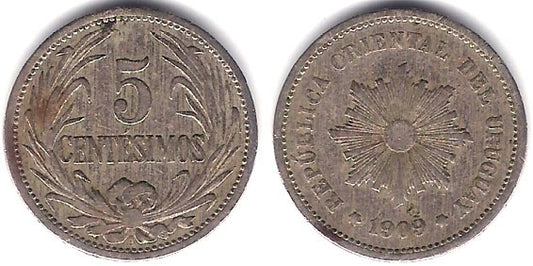 (21) Uruguay. 1909. 5 Centesimos (MBC-)