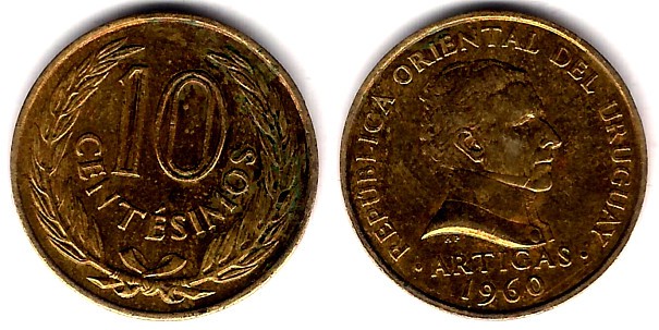(39) Uruguay. 1960. 10 Centesimos (MBC)