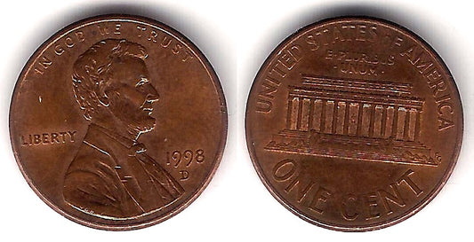 (201) Estados Unidos de América. 1998(D). 1 Cent (EBC)