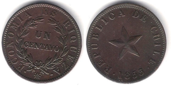 (127) Chile. 1853. 1 Centavo (MBC)