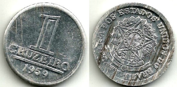 (570) Brasil. 1959. 1 Cruzeiro (MBC) Defecto de Acuñación
