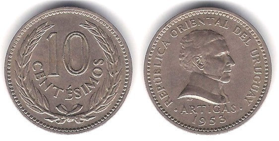 (35) Uruguay. 1953. 10 Centesimos (MBC)
