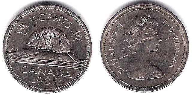 (60.2a) Canadá. 1986. 5 Cents (MBC)