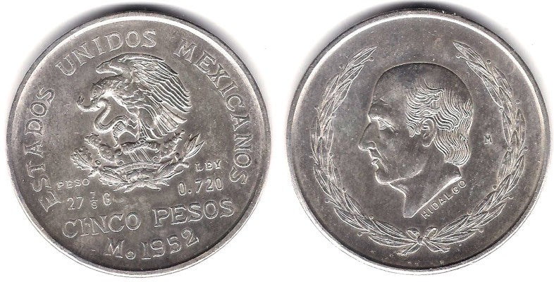 (467) Estados Unidos Mexicanos. 1952. 5 Pesos (EBC+/SC-) (Plata)