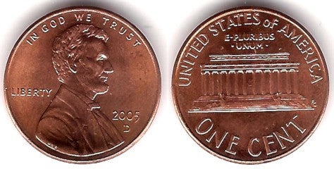 (201) Estados Unidos de América. 2005(D). 1 Cent (SC)