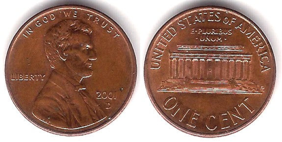 (201) Estados Unidos de América. 2001(D). 1 Cent (MBC)