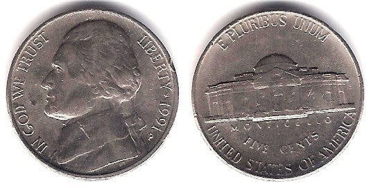 (A192) Estados Unidos de América. 1991(P). 5 Cents (EBC)