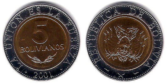 (212) Bolivia. 2001. 5 Bolivianos (SC)