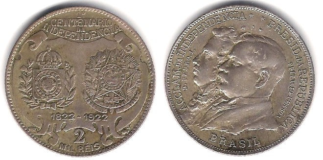 (523) Brasil. 1922. 2000 Reis (MBC+) (Plata)