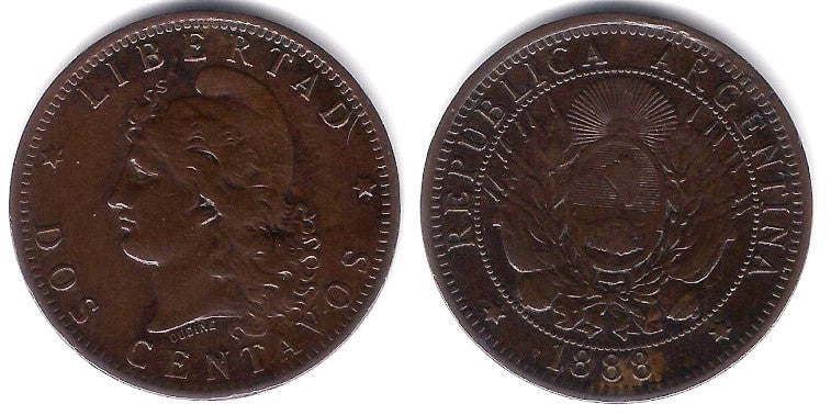(33) Argentina. 1888. 2 Centavos (EBC)