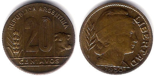 (42) Argentina. 1950. 20 Centavos (MBC)