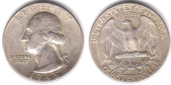 (164) Estados Unidos de América. 1945. Quarter Dollar (MBC) (Plata)