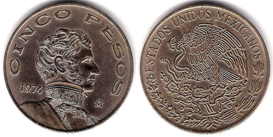 (472) Estados Unidos Mexicanos. 1974. 5 Pesos (MBC+)
